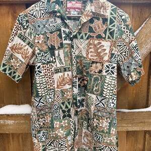RJC Men's Hawaiian Tapa Honu Mosaic Cotton Aloha Shirt Made in Hawaii